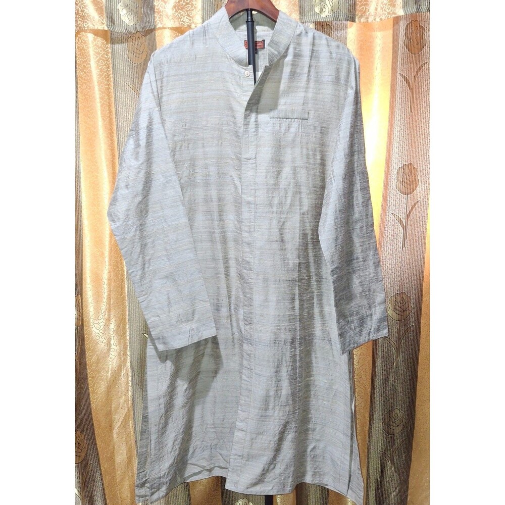 Aarong Men's Endi Silk Panjabi Kurta Size 44 XL Grey Traditional Ethnic NWT